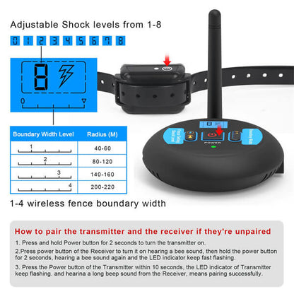 Wireless Dog Fence Electric Waterproof Intelligent Training Collar for 1/2/3 Dogs