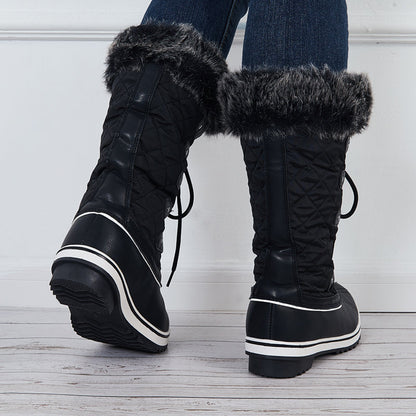 Warm Snow Boots Faux Fur Lined Lace up Mid Calf Winter Duck Boots