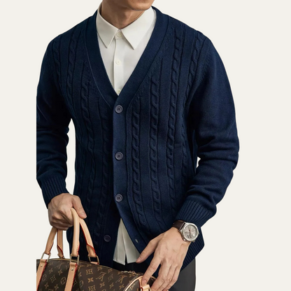 Warm Mens Cable Knit Button Cardigan Sweater