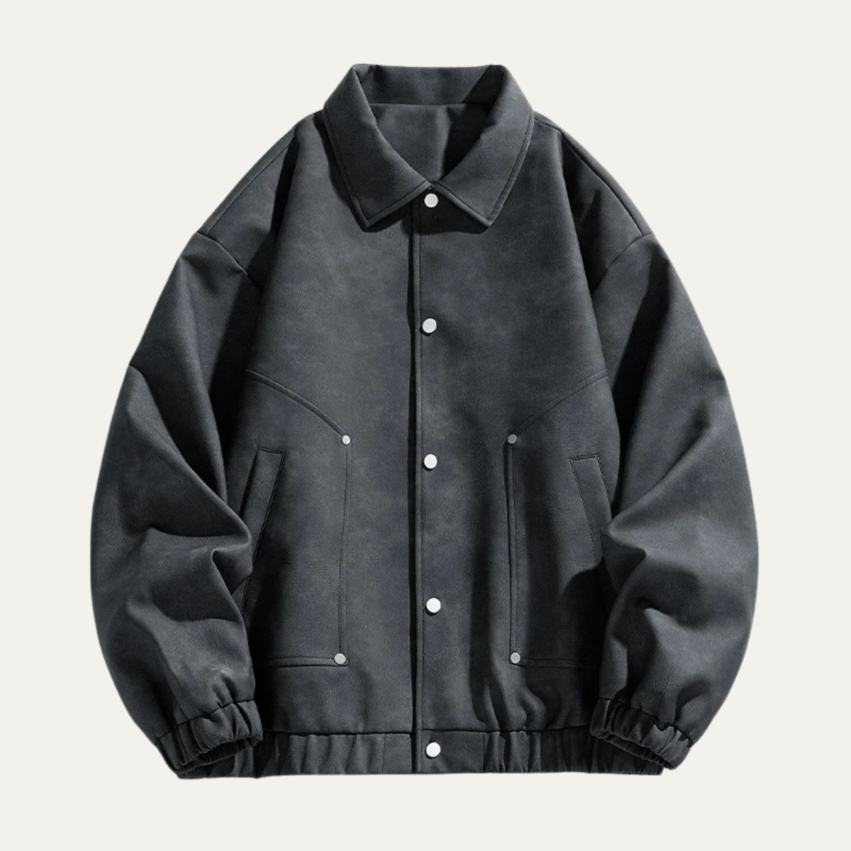 Classic Men's Faux Leather Biker Jacket with Collar - OutfitLondon