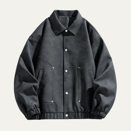 Classic Men's Faux Leather Biker Jacket with Collar - OutfitLondon