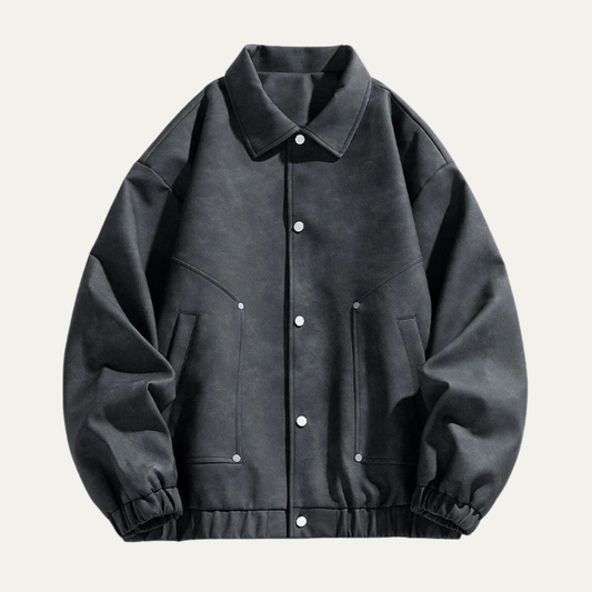 Classic Men's Faux Leather Biker Jacket with Collar - OutfitLondon