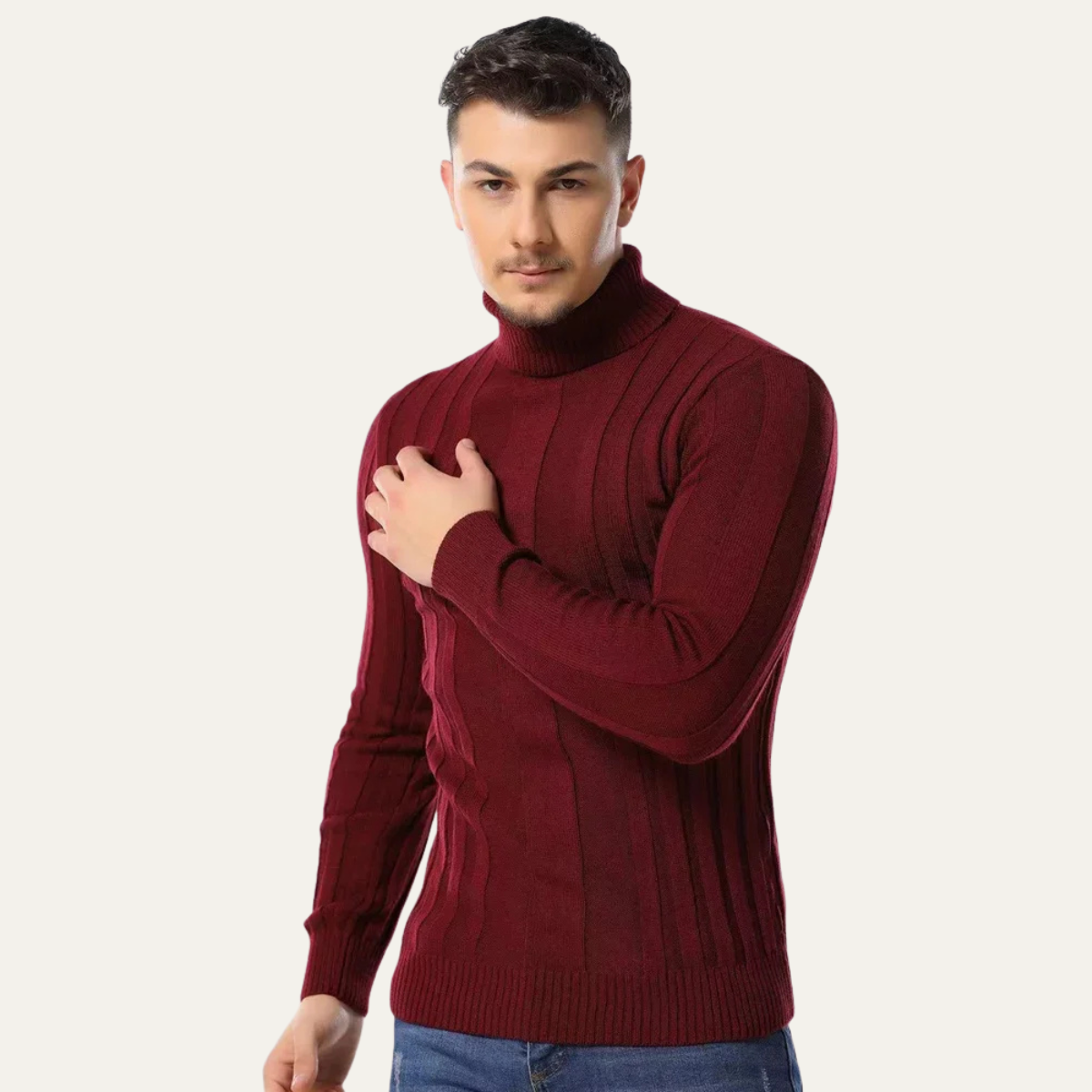 Men's Fitted Crew Neck Rib Jumper