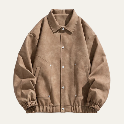 Classic Men's Faux Leather Biker Jacket with Collar