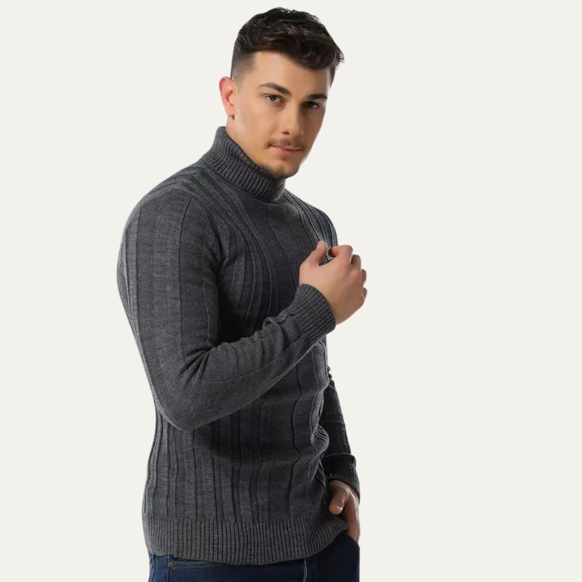 Men's Fitted Crew Neck Rib Jumper