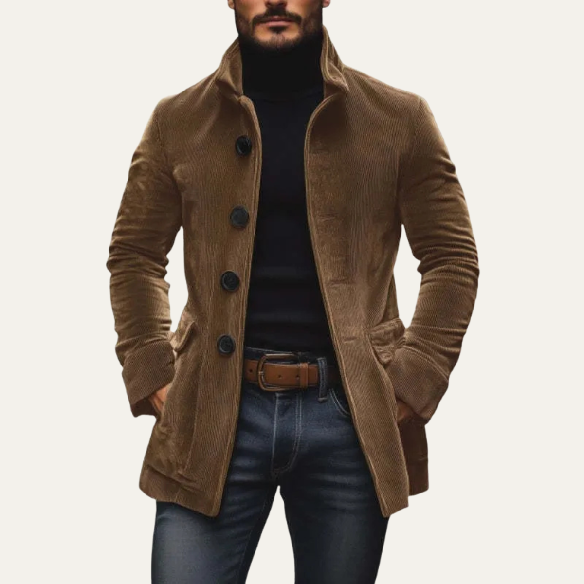 Classic Mens Retro Corduroy Trench Coat with Buttons