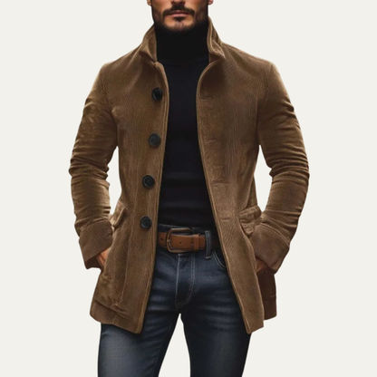 Classic Mens Retro Corduroy Trench Coat with Buttons