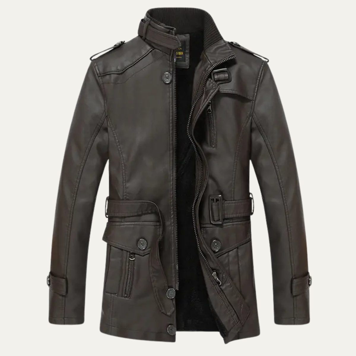 Vintage Men's Leather Biker Jacket with Buckle Belt