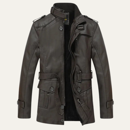 Vintage Men's Leather Biker Jacket with Buckle Belt