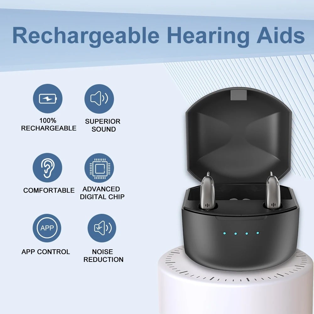 Rechargeable Behind Ear Hearing Aids, Bluetooth with App Control