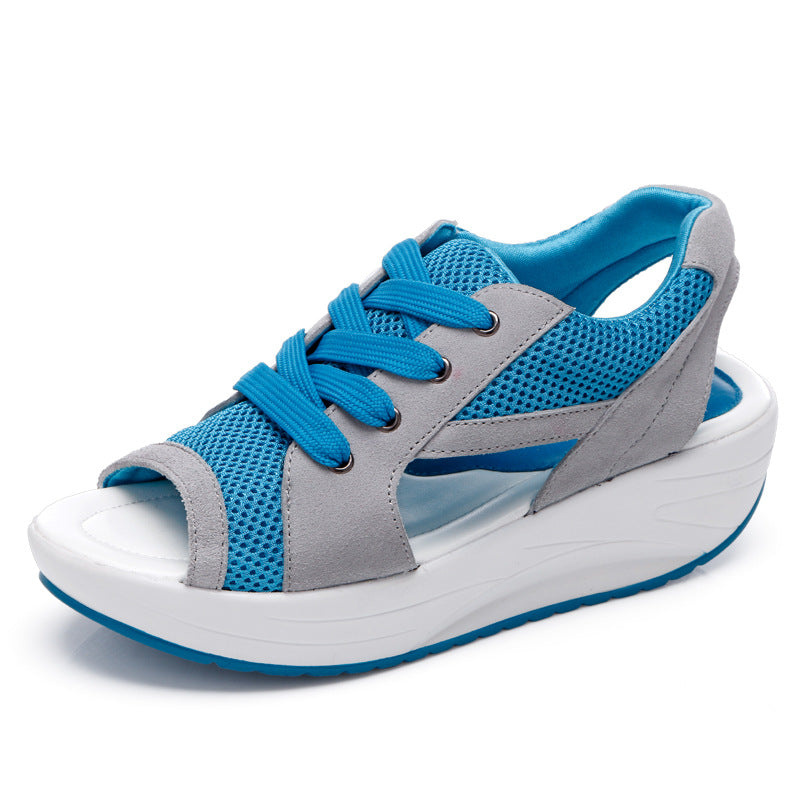 2023 New Contrast Paneled Cutout Lace-up Muffin Sandals