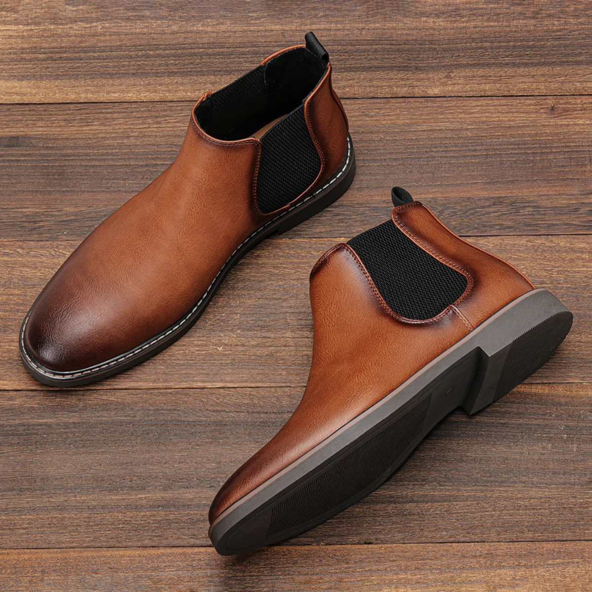 Stylish Men's Black Leather Chelsea Ankle Boots