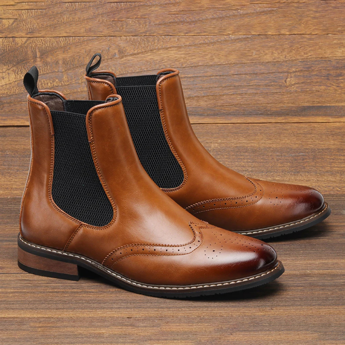 Flexible Sided Leather Chelsea Ankle Boots for Men