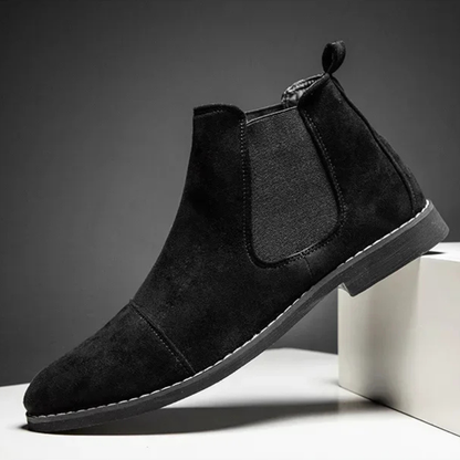 Comfortable Men's Brown Suede Chelsea Boots with Stretch Sides