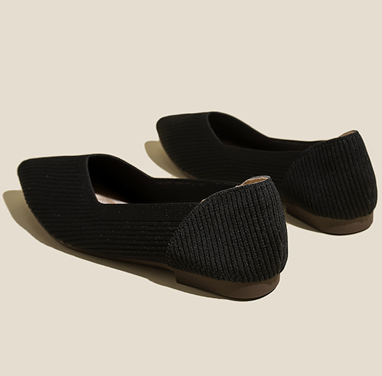 Comfortable Classy Knit Cap Toe Flats-Black