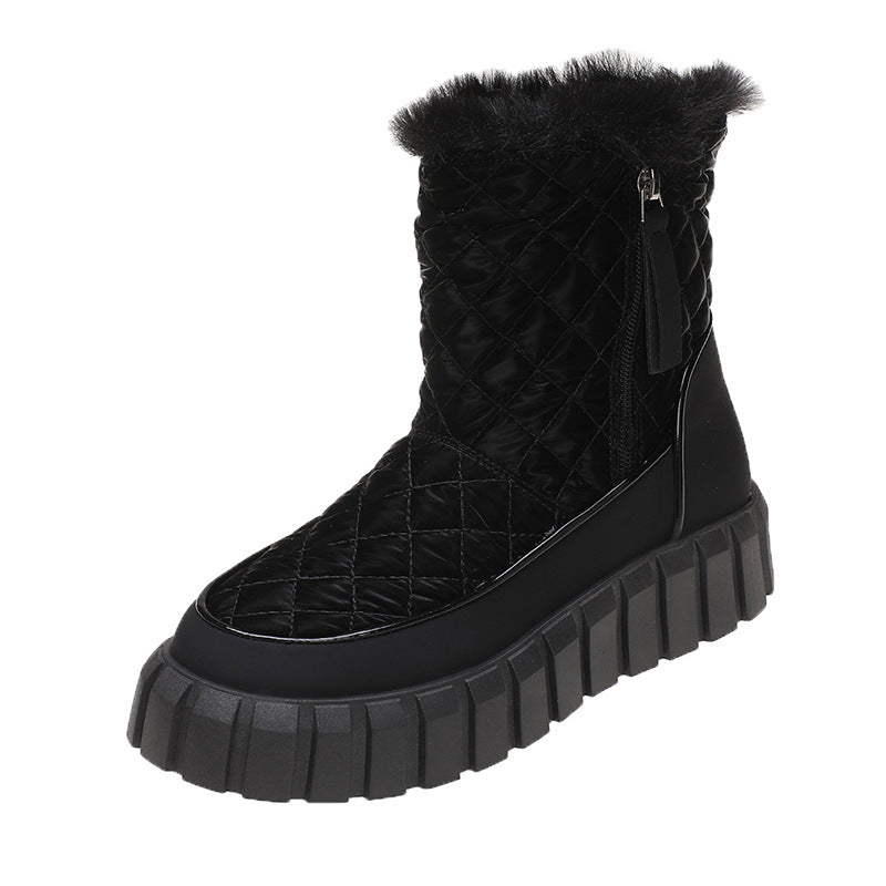 Platform Warm Faux Fur Lined Boots Side Zipper Snow Booties