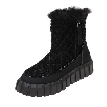 Warm Faux Fur Mid Calf Snow Boots Side Zipper Winer Boots