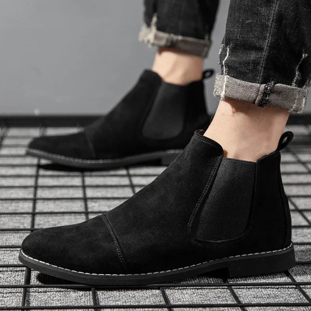 Comfortable Men's Brown Suede Chelsea Boots with Stretch Sides