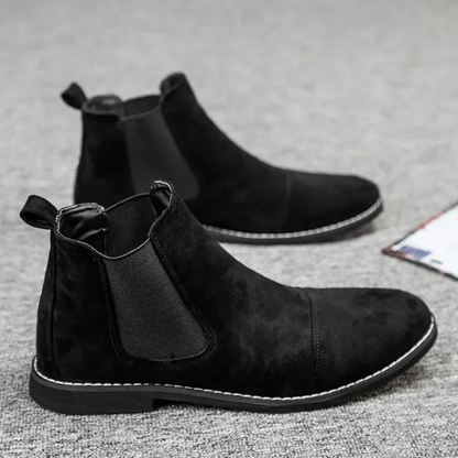 Comfortable Men's Brown Suede Chelsea Boots with Stretch Sides