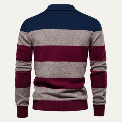 Classic Men's Relaxed Fit Striped Polo Sweater