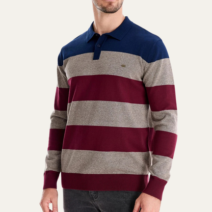 Classic Men's Relaxed Fit Striped Polo Sweater