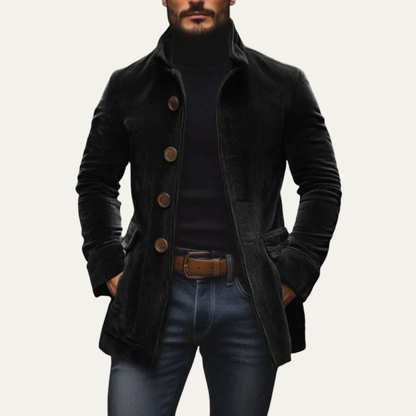 Classic Mens Retro Corduroy Trench Coat with Buttons