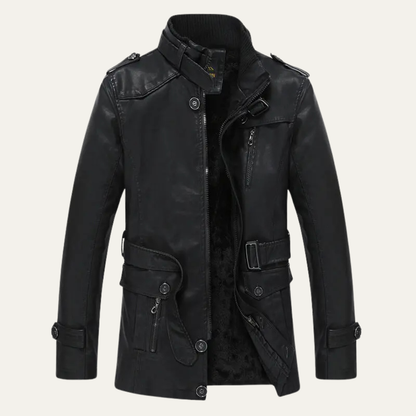 Vintage Men's Leather Biker Jacket with Buckle Belt