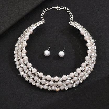 Women's Elegant Pearl Necklace and Earrings Set