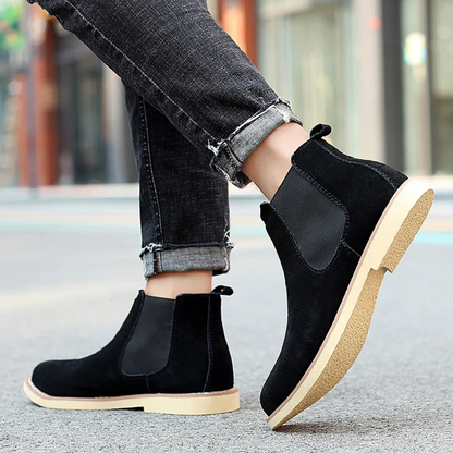 Luxury Men's Suede Leather Ankle Boots with Fur Inside