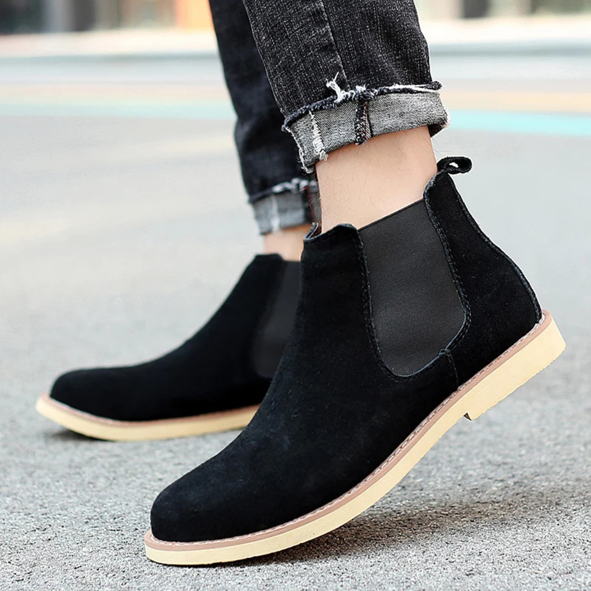 Luxury Men's Suede Leather Ankle Boots with Fur Inside