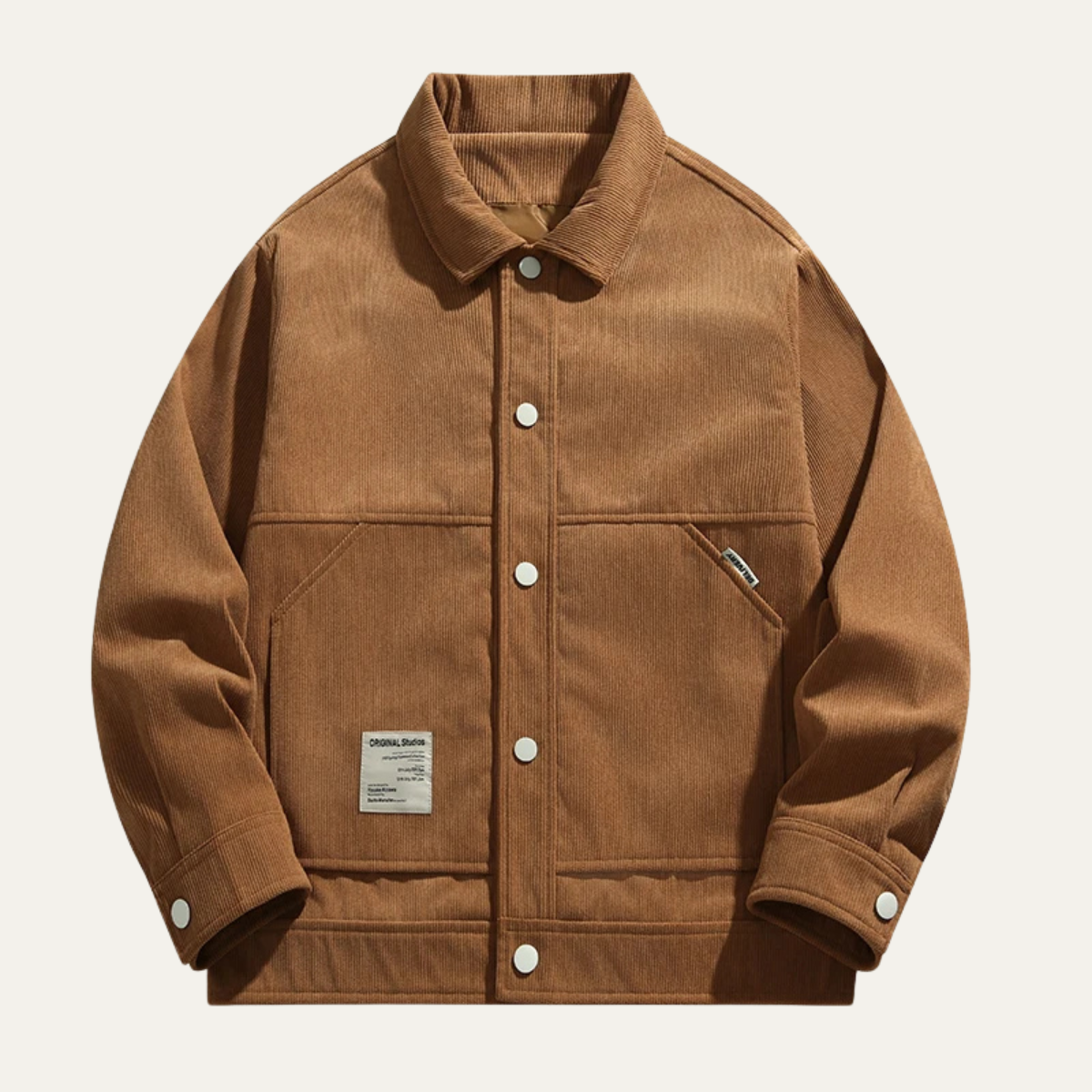Rustic Men's Corduroy Button Down Jacket with Lapel Collar