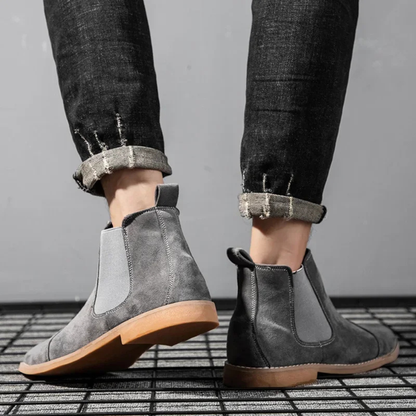 Men's Brown Suede Chelsea Boots with Stretch Sides