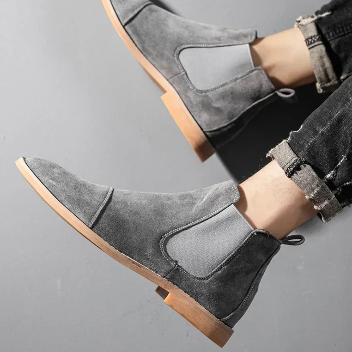 Men's Brown Suede Chelsea Boots with Stretch Sides