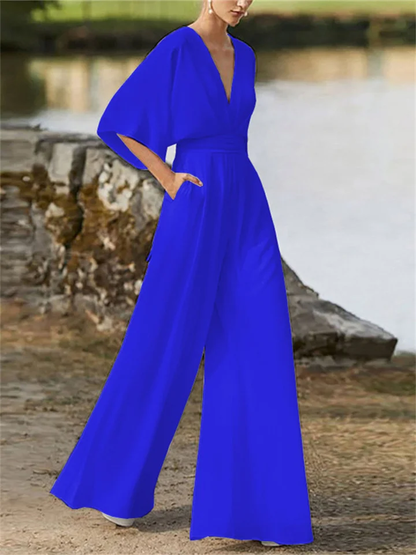 Comfortable Women's Relaxed Fit V Neck Jumpsuit