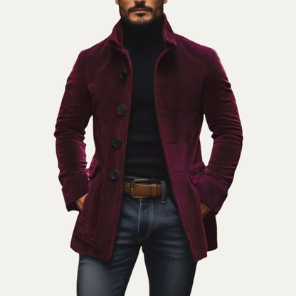 Classic Mens Retro Corduroy Trench Coat with Buttons