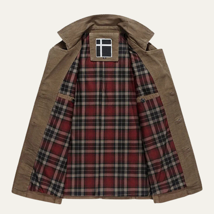Warm Mens Plaid Lined Double Breasted Wool Coat