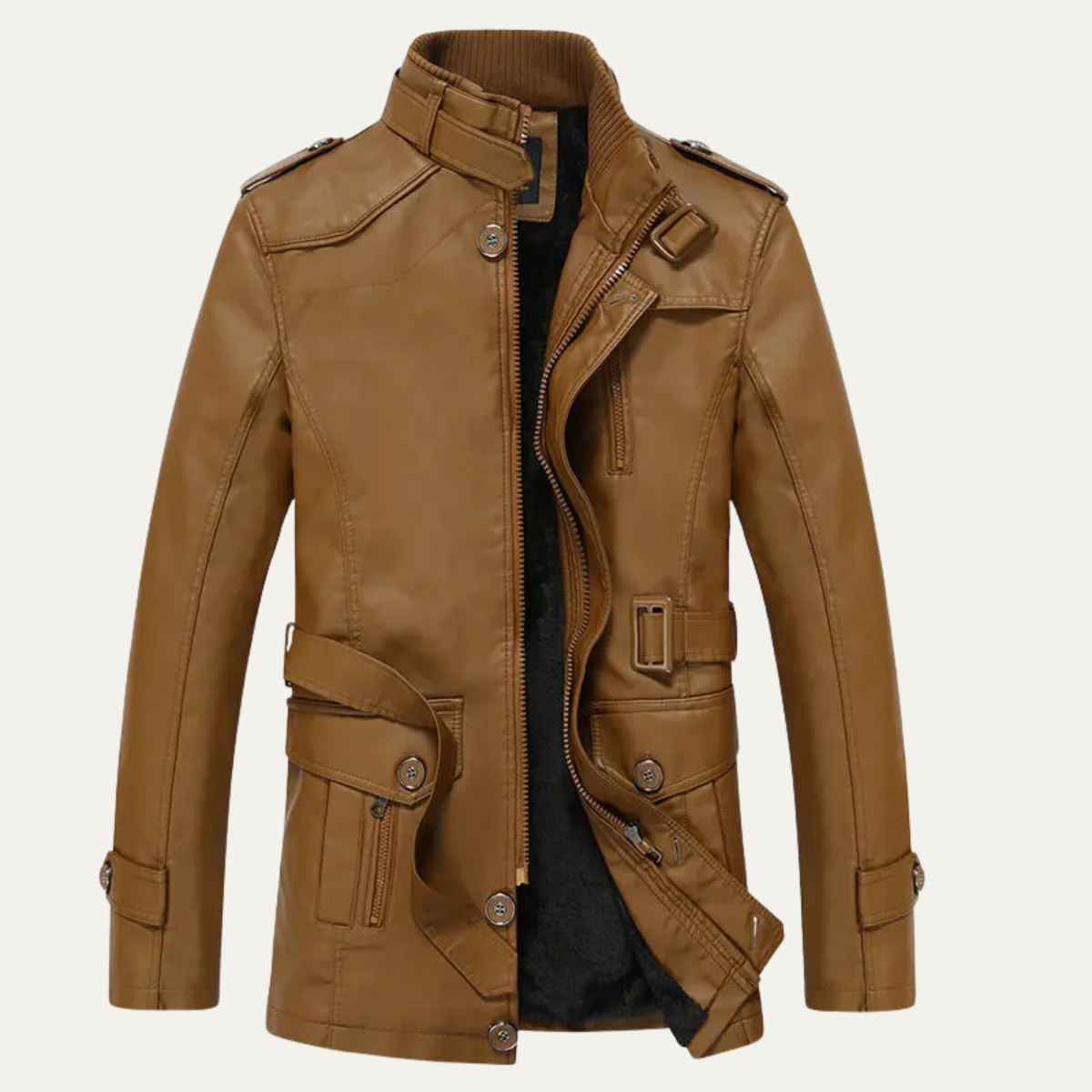 Vintage Men's Leather Biker Jacket with Buckle Belt - OutfitLondon