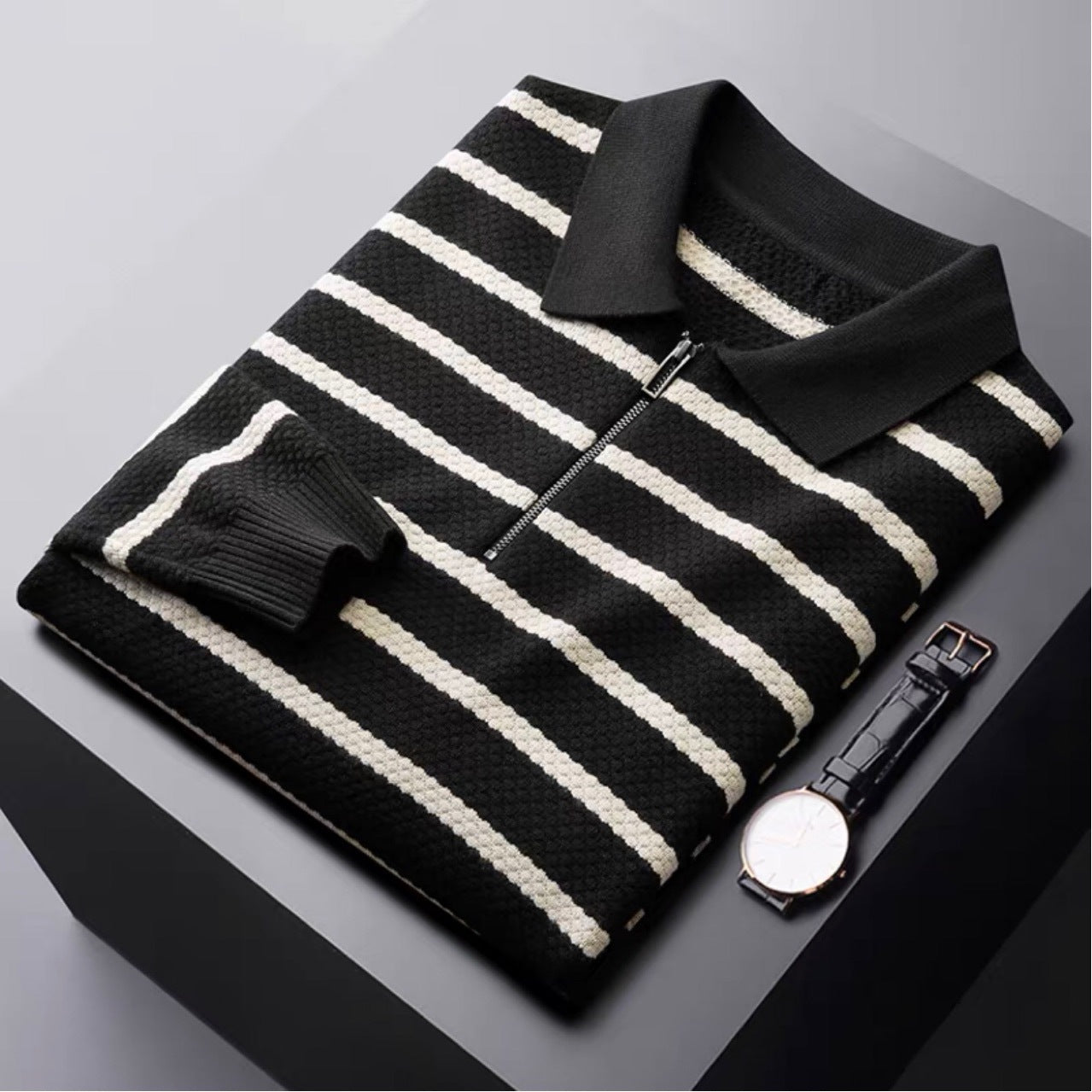 Traditional Mens Horizontal Stripe Golf Polo Shirt - OutfitLondon