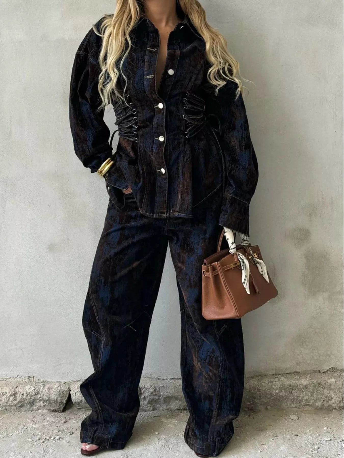Torn Vintage Denim Jacket and Pants Set