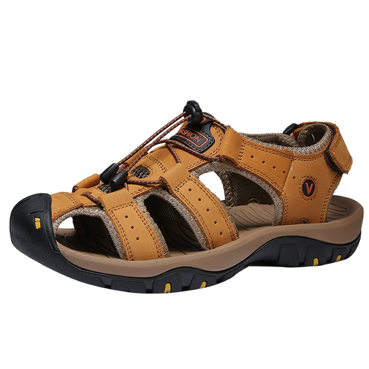 Men Summer Beach Leather Sandals Closed Toe Hollow out Breathable Shoes