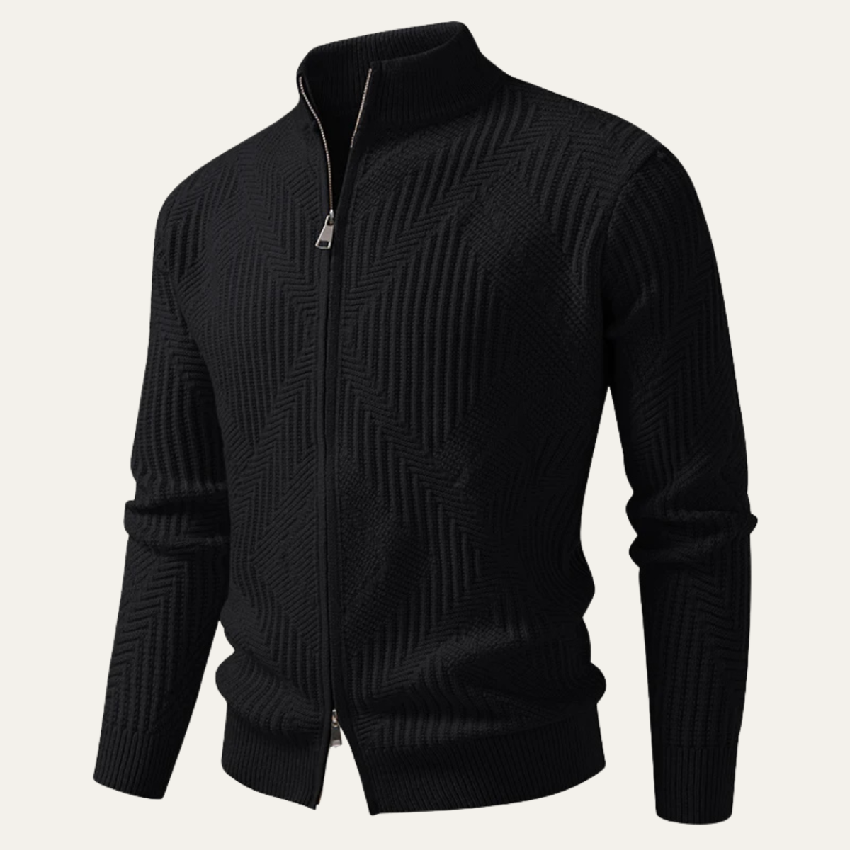 Stylish Men's Patterned Zipper Knit Sweater