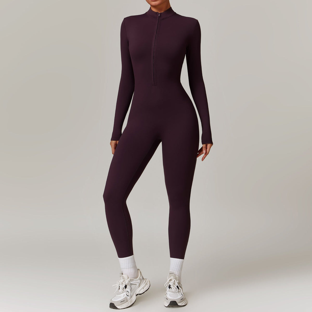 Women's Casual Stretch Zipper Long Sleeve Jumpsuit