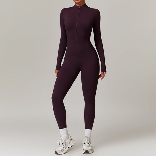 Women's Casual Stretch Zipper Long Sleeve Jumpsuit