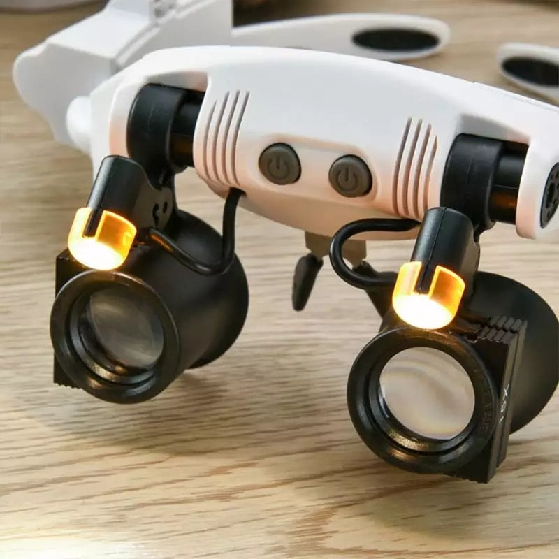 Headband Head Magnifier 8 Lens LED Light Jeweler Glasses