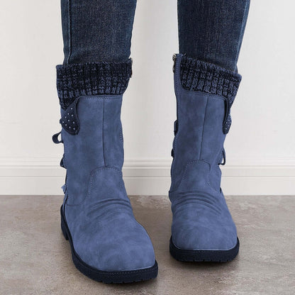 Waterproof Suede Block Heel Ankle Boots Side Zipper Booties
