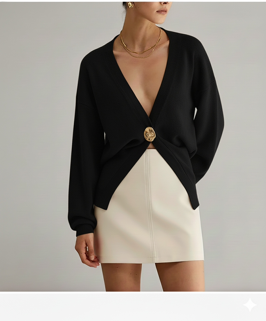 Women's Open Front Cardigan Sweater with Gold Buttons - OutfitLondon