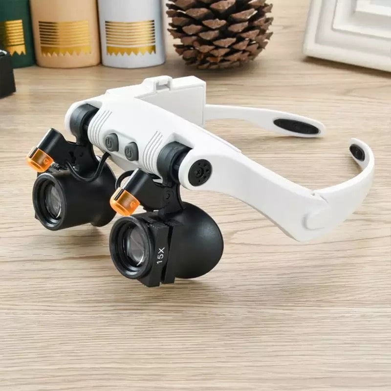 Headband Head Magnifier 8 Lens LED Light Jeweler Glasses