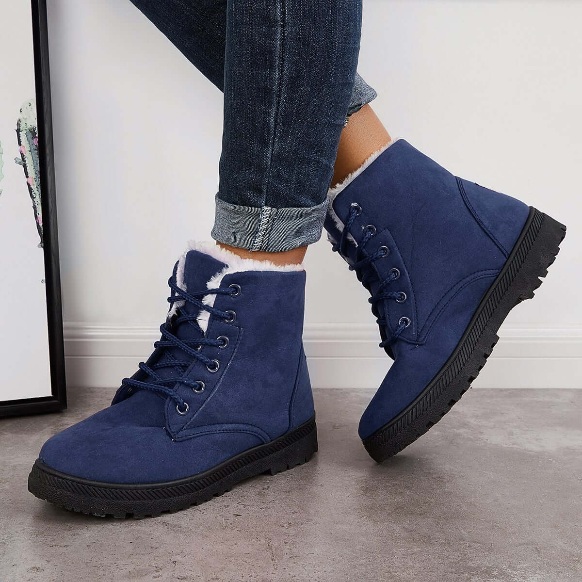 Comfort Warm Fur Flat Waterproof Snow Ankle Boots Cotton Lined Winter Booties
