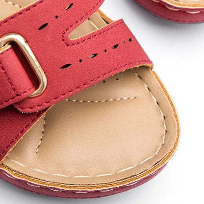 Orthopedic Wedge Velcro Leather Sandals For Women Casual Breathable Hollow Out
