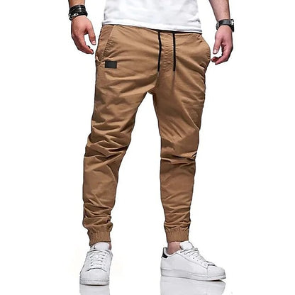 Men's Cargo Pants Joggers Trousers Drawstring Elastic Waistband Stylish Simple Solid Color